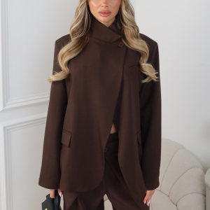 CHER CHOCOLATE HIGH NECK SHOULDER PADDED BLAZER