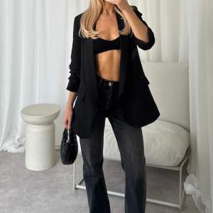 Valencia Black Ruched Sleeve Blazer