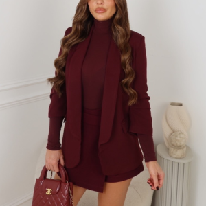VALENCIA BURGUNDY RUCHED SLEEVE BLAZER