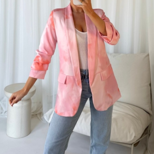 Vivienne Pink Tie Dye Ruched Sleeve Blazer