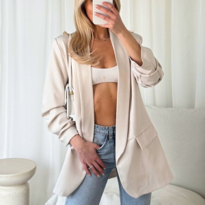 Valencia Beige Ruched Sleeve Blazer