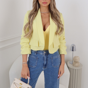 MORGAN YELLOW RUCHED SLEEVE CROPPED BLAZER