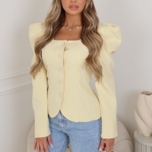 Siobhan Lemon Square Neck Button Detail Blazer
