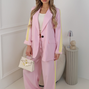 GEORGIA PINK PIPED SLEEVE BLAZER AND STRAIGHT LEG PANTS CO ORD TWO PIECE SET