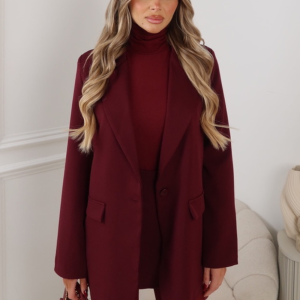 RAQUEL BURGUNDY BUTTON UP OVERSIZED BLAZER