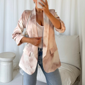 Vivienne Beige Tie Dye Ruched Sleeve Blazer