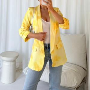 Vivienne Yellow Tie Dye Ruched Sleeve Blazer