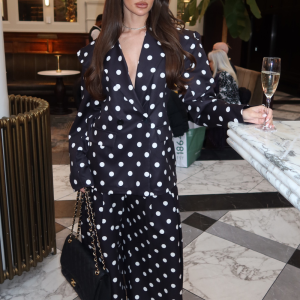 JULIETTE BLACK POLKA DOT BLAZER AND TROUSER CO ORD TWO PIECE SET