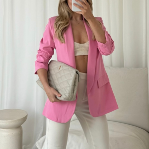 Valencia Pink Ruched Sleeve Blazer
