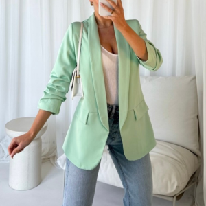 Valencia Pistachio Ruched Sleeve Blazer