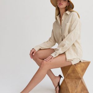 Lara Stripe Textured Linen Shorts
