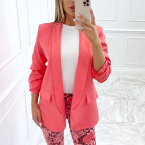 Valencia Coral Ruched Sleeve Blazer