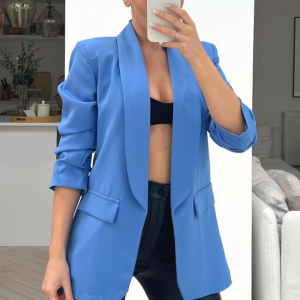 Valencia Blue Ruched Sleeve Blazer