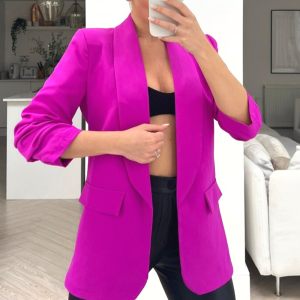Venice Fuchsia Ruched Sleeve Blazer
