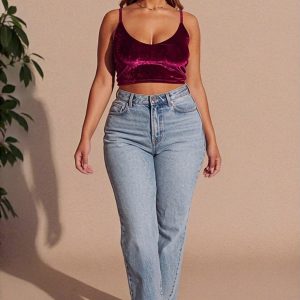 Wine Velvet Strappy Bustier Cami Top - Neralia