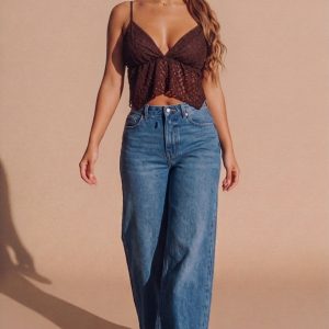 Brown Lace Handkerchief Hem Cami Top - Fynao