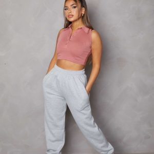 Chocolate Ribbed Sleeveless Button Up Crop Top - Phila