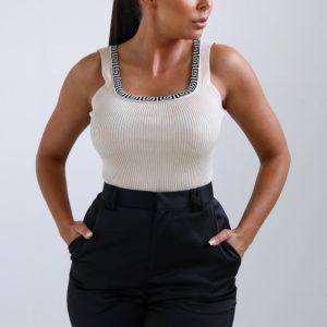 Stone Pattern Neckline Detail Ribbed Top - Nessa
