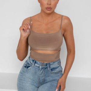 Camel Cut Out Slinky Strappy Crop Top - Milana