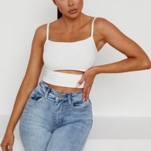 CREAM CUT OUT SLINKY STRAPPY CROP TOP - MILANA