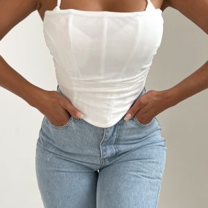 White Strappy Square Neck Corset Top - Nalah
