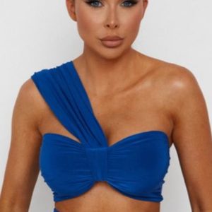 Royal Blue One Shoulder Knot Bralette Top - Julie